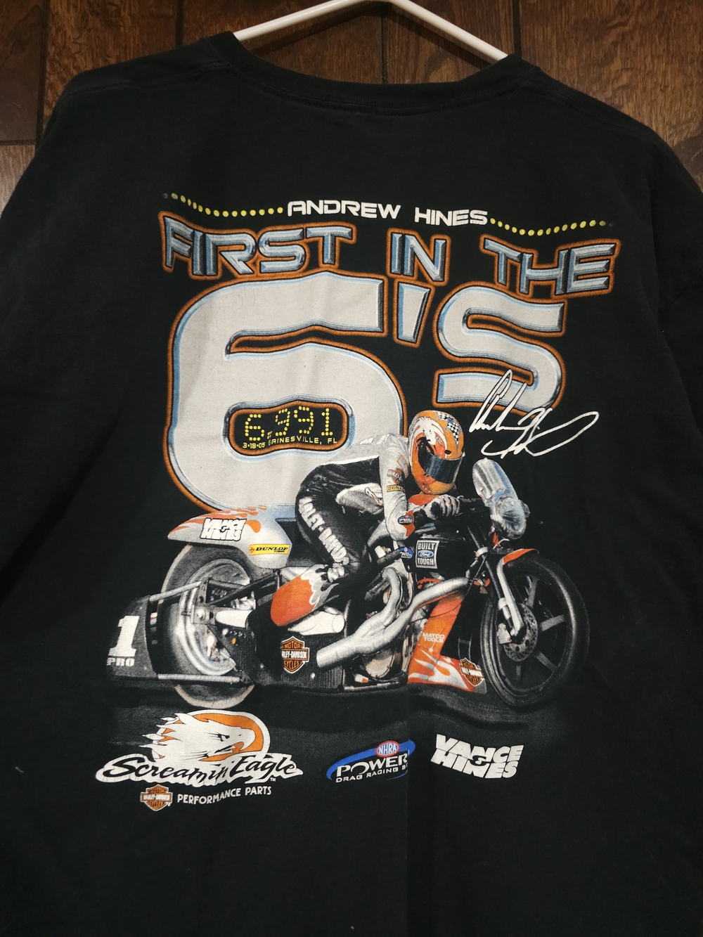 Harley Davidson XL Andrew Hines 'First in the 6s' Black Graphic Tee Mens